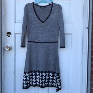 Nine West Chevron Houndstooth Trim Sweater Dress